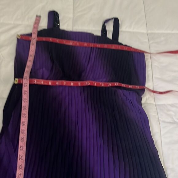 Roz & Ali Dress Size 14 Purple Square Neck Hi Low Sleeveless Pleated Sheer Lined - Picture 13 of 13